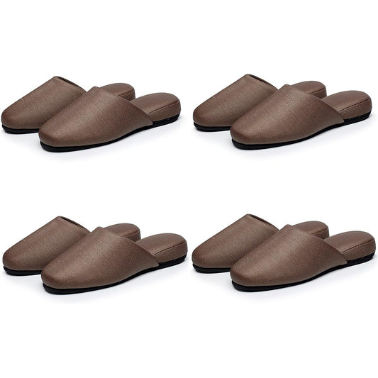 [MOONROOM] [Can be wiped with water] [Stain-resistant] [Alcohol-resistant and sodium hypochlorite-resistant] Fabric-like vinyl leather slippers (from 1 pair or 4-pair set) (4, brown)