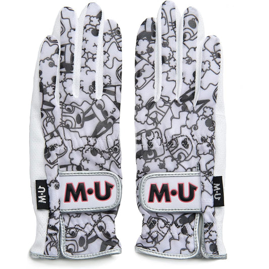 MU SPORTS 2023SS◆Character face puzzle pattern two-handed gloves◆703J1804/Ivory/S size