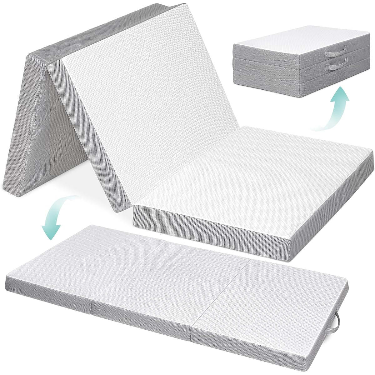 Mattress Semi-double 3-fold - ATOPEN High resilience mattress, extra thick 10cm, folding mattress, density 32D, hardness 180N/250N, 2-layer structure, washable cover, bamboo charcoal deodorant, futon 120x195x10cm