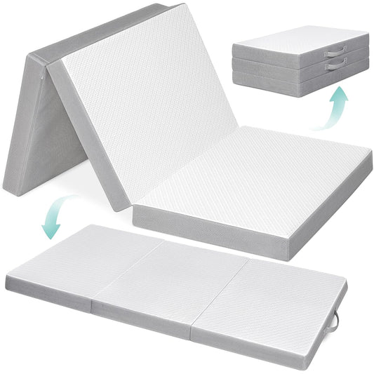 Mattress Semi-double 3-fold - ATOPEN High resilience mattress, extra thick 10cm, folding mattress, density 32D, hardness 180N/250N, 2-layer structure, washable cover, bamboo charcoal deodorant, futon 120x195x10cm