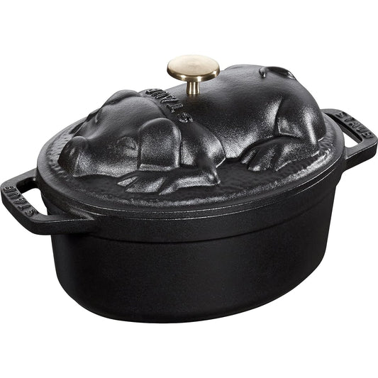 staub "Piggy Cocotte Black 17cm" Both Hand Cast Enamel Pot IH Compatible [Authorized Japanese Product] La Cocotte Special Shape 40500-171