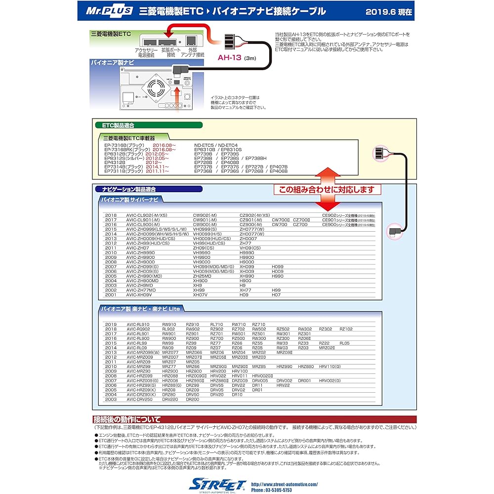 STREET Mr.PLUS Mitsubishi Electric ETC > Pioneer navigation connection cable AH-13 AH-13