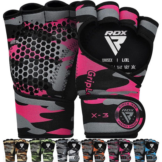 RDX Weightlifting Gloves Gym Anti-Slip Long Strap Muscle Training Pull Up Chin Up Powerlifting Workout (Pink, ML)