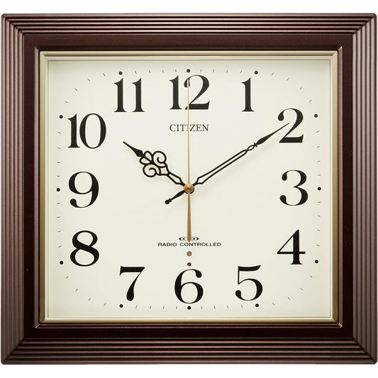 RHYTHM Citizen Wall Clock Radio Clock Analog Square Brown CITIZEN "Yasaka" 4MY803-006