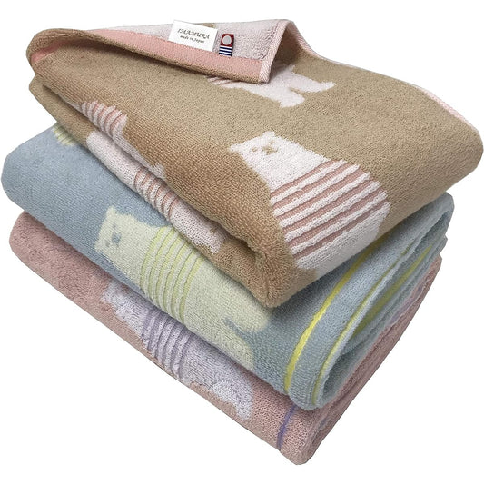 Imabari Towel Bath Towel Cotton Set of 3 Border Bear Pattern 60x120cm (3 Color Set)