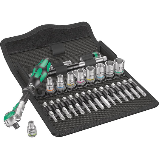 Wera 05004016001 | Zyklop 8100 SA 6 Speed Ratchet 1/4" Set, 28 Piece Set [Regular Japanese Import Product]