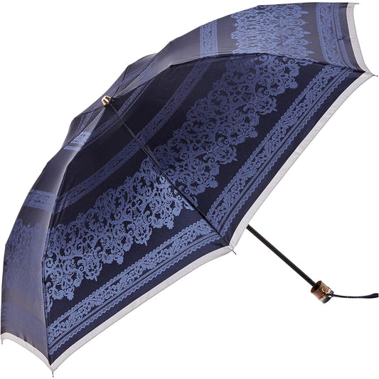 [Moonbat] Folding Umbrella LANVIN COLLECTION Yarn-dyed Jacquard Lace Pattern Umbrella Folding Umbrella Simple Lace Stylish Cute Women's Navy Blue Rib Length: Approx. 55cm