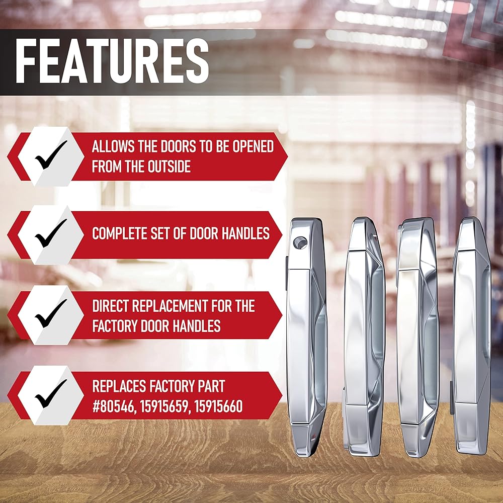 Exterior chrome door handle 4 sets -Chevrolet, Cadillac, GMC cars supported -Silverado, Taho, Escalade, Sierra, Yukon, Avarante -15915659, 22738721, 22738722