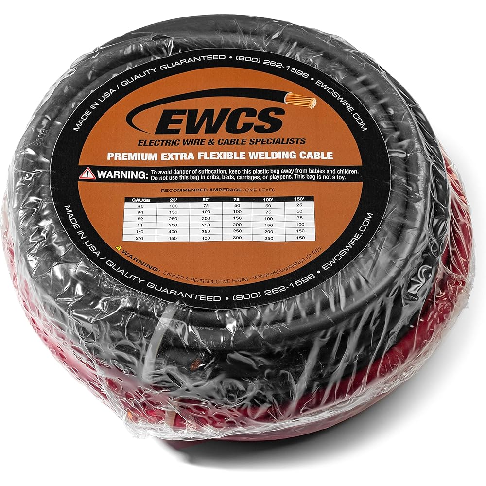 2 Gauge Premium Extra Flexible Welding Cable 600 Volt Combo Pack - Black+Red - 10 Feet of Each Color - Made in the USA