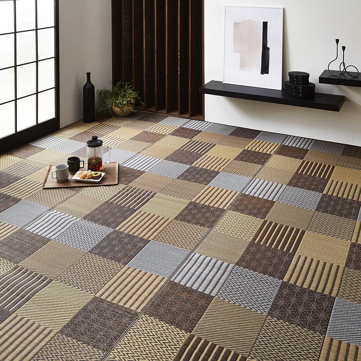Ikehiko Igusa Rug Carpet DX Kyoto Sashiko Approx. 191 x 250cm Brown Made in Japan Non-woven Back #1709530
