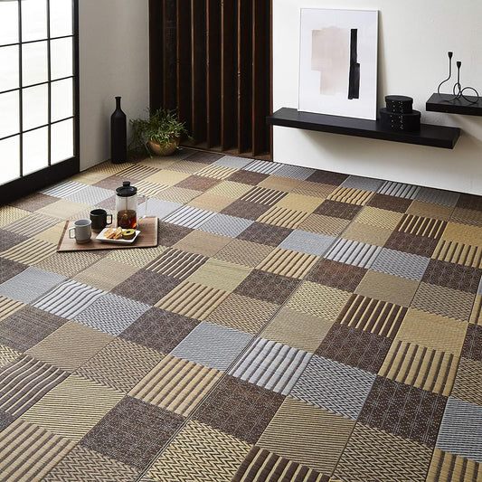 Ikehiko Igusa Rug Carpet DX Kyoto Sashiko Approx. 191 x 250cm Brown Made in Japan Non-woven Back #1709530