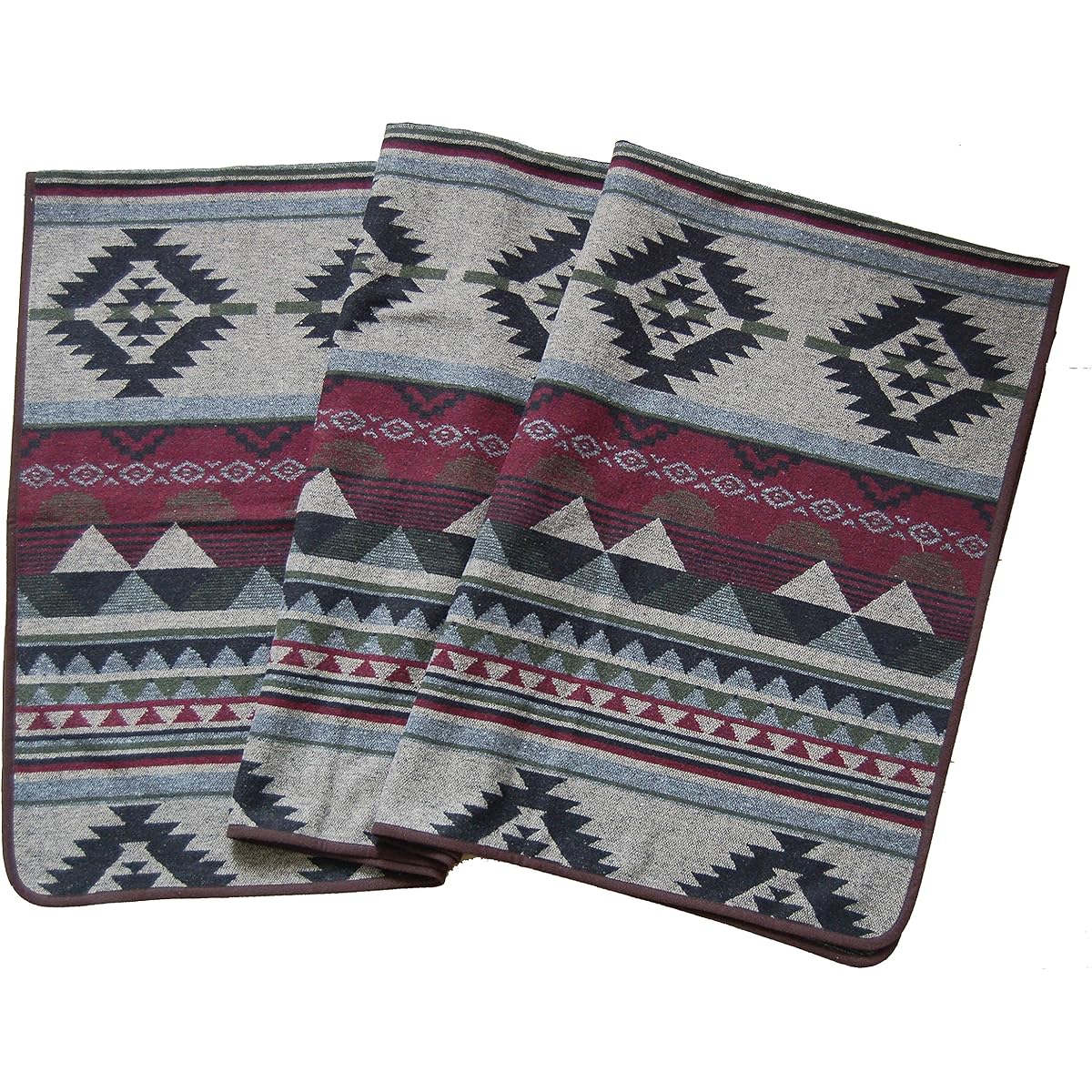 Ruth&Boaz Ethnic Native Pattern Blanket Rug (L) GREEN BURGUNDY SAPPHIRE BROWN (150×145cm) (150×205cm)