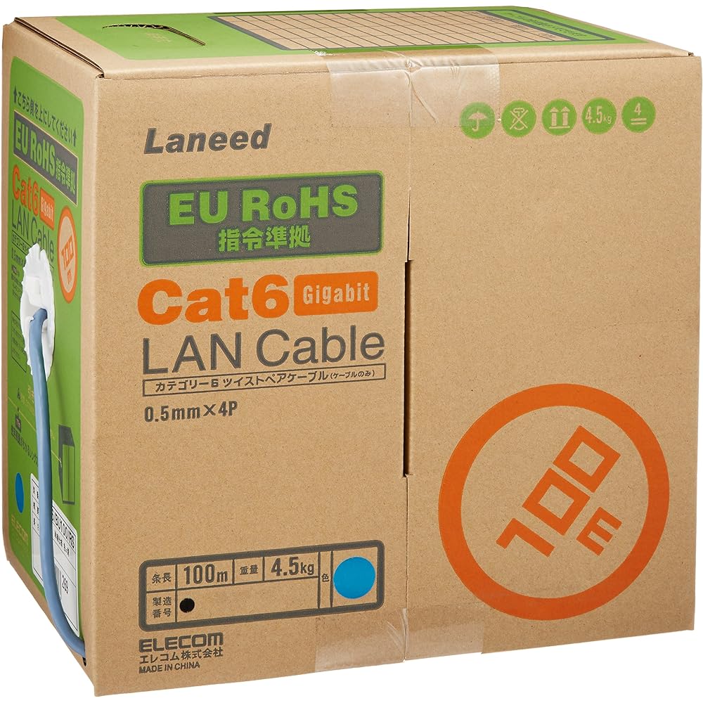 ELECOM LAN Cable 100m Homemade RoHS Compliant CAT6 Blue LD-CT6/BU100/RS